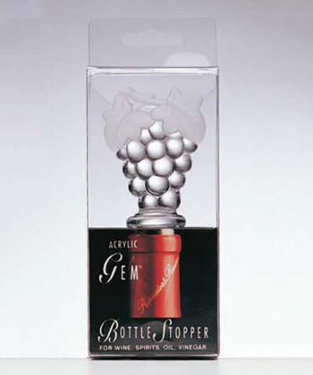 Acrylic grape cluster wine stopper in packaging