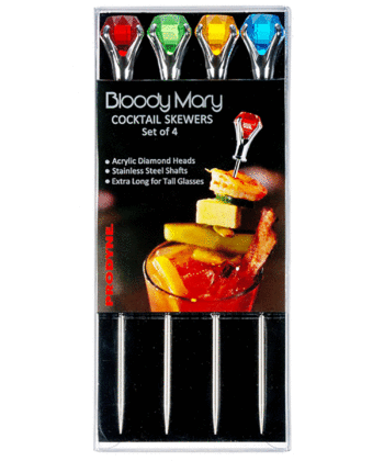 Colorful Bloody Mary Diamond Cocktail Skewers in packaging