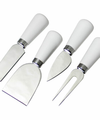White ceramic handle cheese knife set