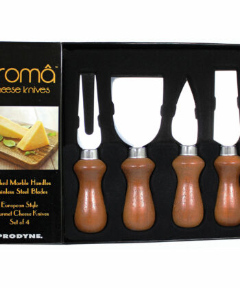 Wood Stained Polished Handles cheese knife set in packaging