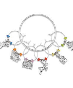 miVino Holiday Stemware Charms with Holding Ring - Silver Set