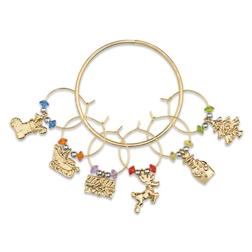 miVino Holiday Stemware Charms with Holding Ring - Gold Set