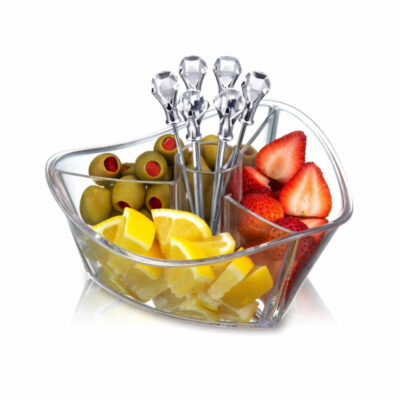 Happy Hour Garnish Server with Clear Bowl and Clear Diamond Head Picks
